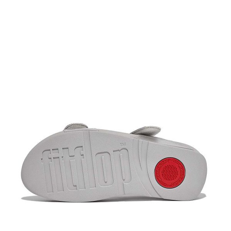 FitFlop Lulu Adjustable Leather Women's Slides Silver | 753STRHKI