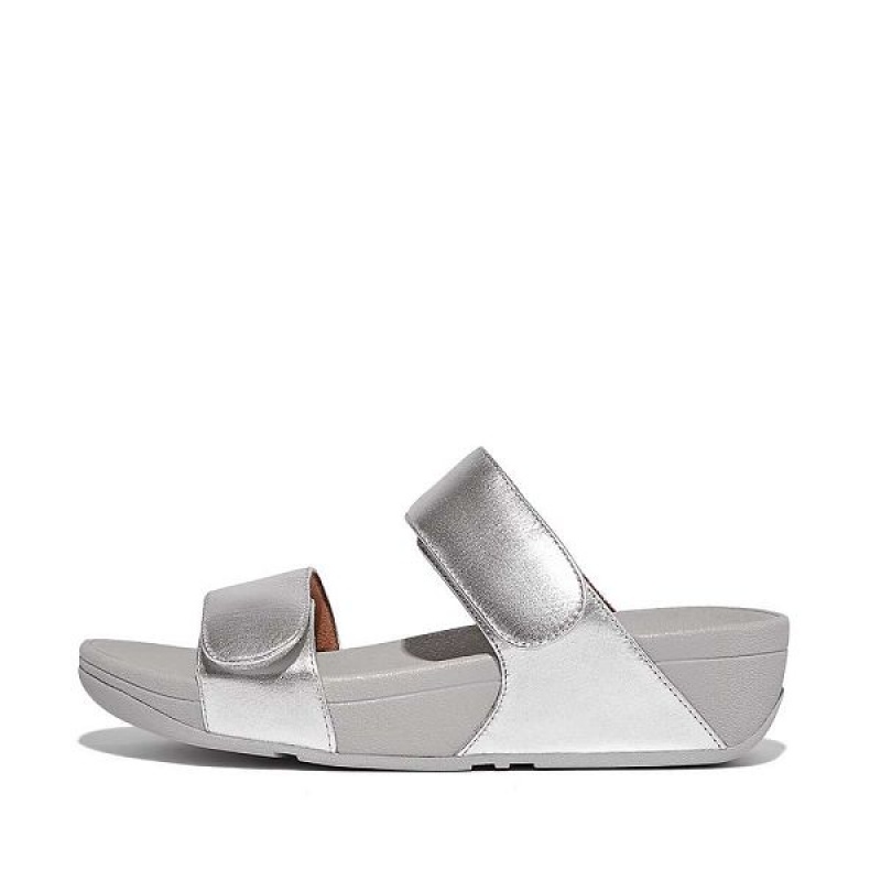 FitFlop Lulu Adjustable Leather Women\'s Slides Silver | 753STRHKI