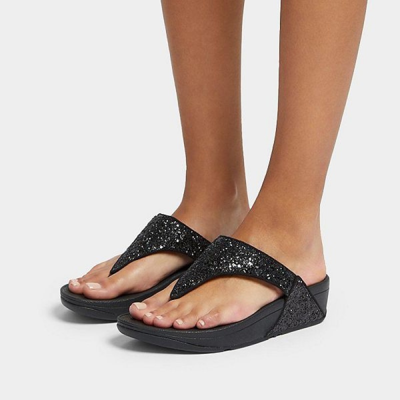 FitFlop Lulu Glitter Toe-Post Women's Sandals Black | 943SLGERI