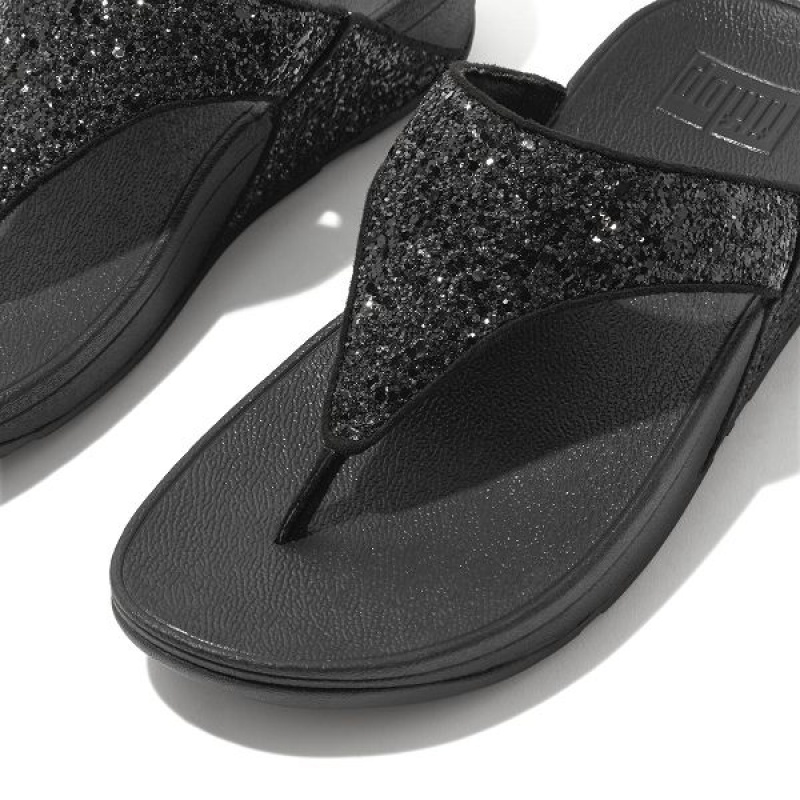 FitFlop Lulu Glitter Toe-Post Women's Sandals Black | 943SLGERI