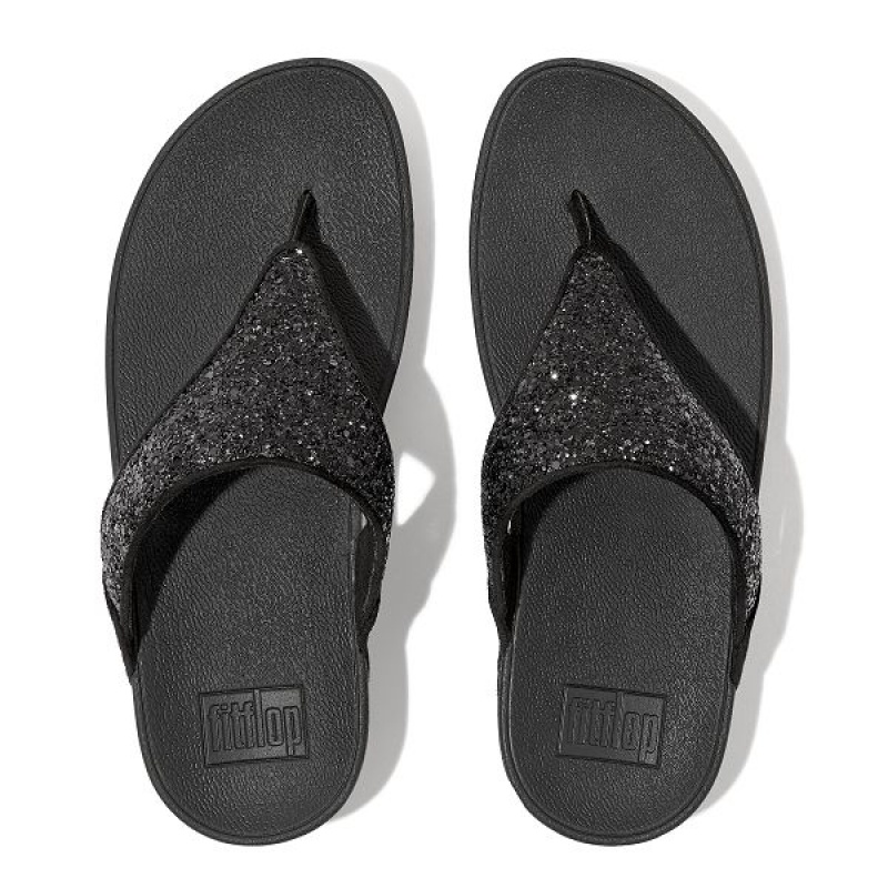 FitFlop Lulu Glitter Toe-Post Women's Sandals Black | 943SLGERI