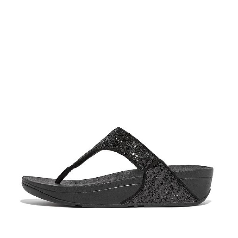 FitFlop Lulu Glitter Toe-Post Women\'s Sandals Black | 943SLGERI