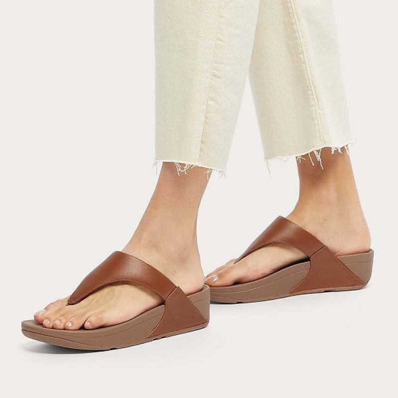 FitFlop Lulu Leather Toe-Post Women's Sandals Light Brown | 132TGAUWK