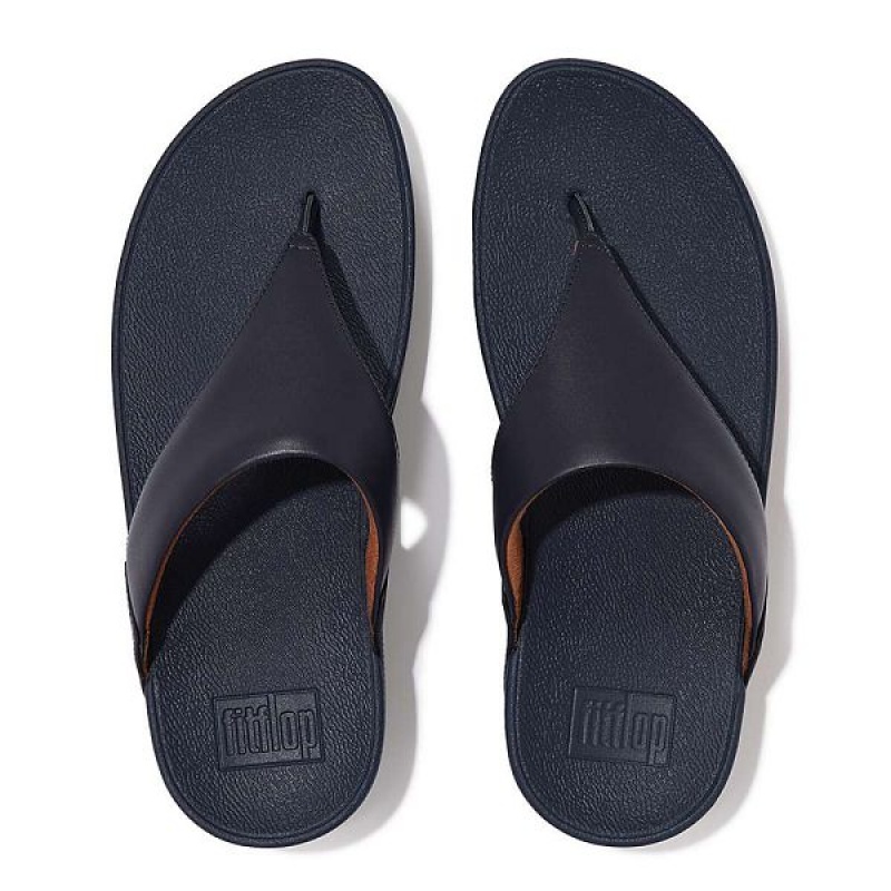 FitFlop Lulu Leather Toe-Post Women's Sandals Deep Blue | 743GAHVRM