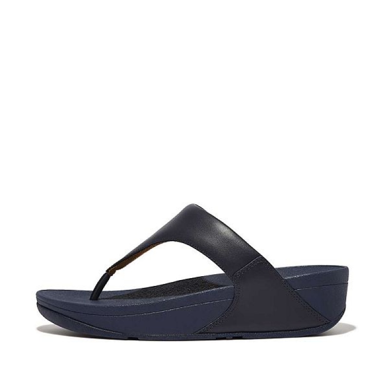 FitFlop Lulu Leather Toe-Post Women\'s Sandals Deep Blue | 743GAHVRM