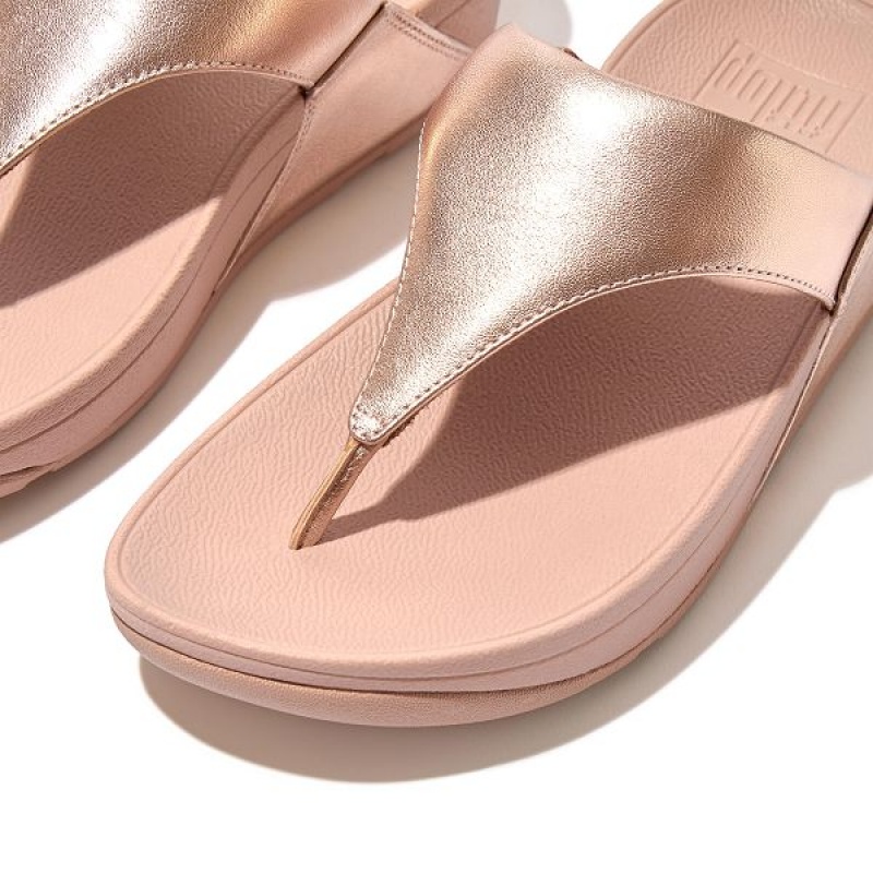 FitFlop Lulu Leather Toe-Post Women's Sandals Rose Gold | 961KWSLAY