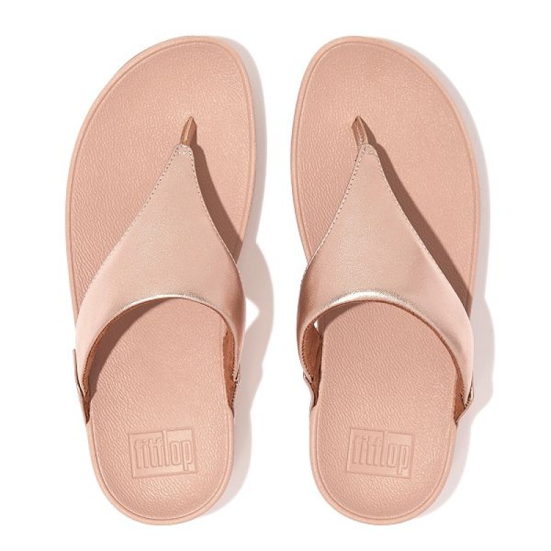 FitFlop Lulu Leather Toe-Post Women's Sandals Rose Gold | 961KWSLAY