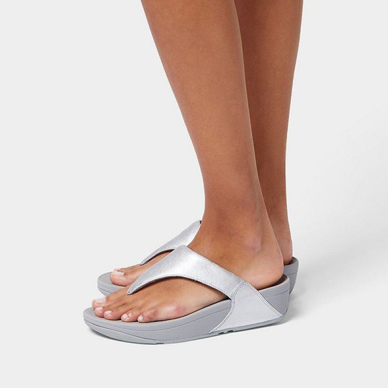 FitFlop Lulu Leather Toe-Post Women's Sandals Silver | 926TYJEFX