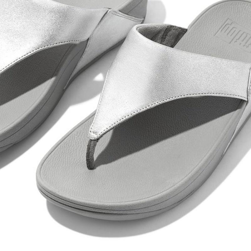 FitFlop Lulu Leather Toe-Post Women's Sandals Silver | 926TYJEFX