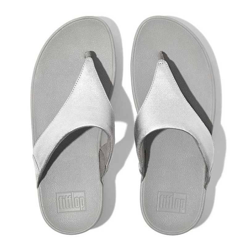 FitFlop Lulu Leather Toe-Post Women's Sandals Silver | 926TYJEFX