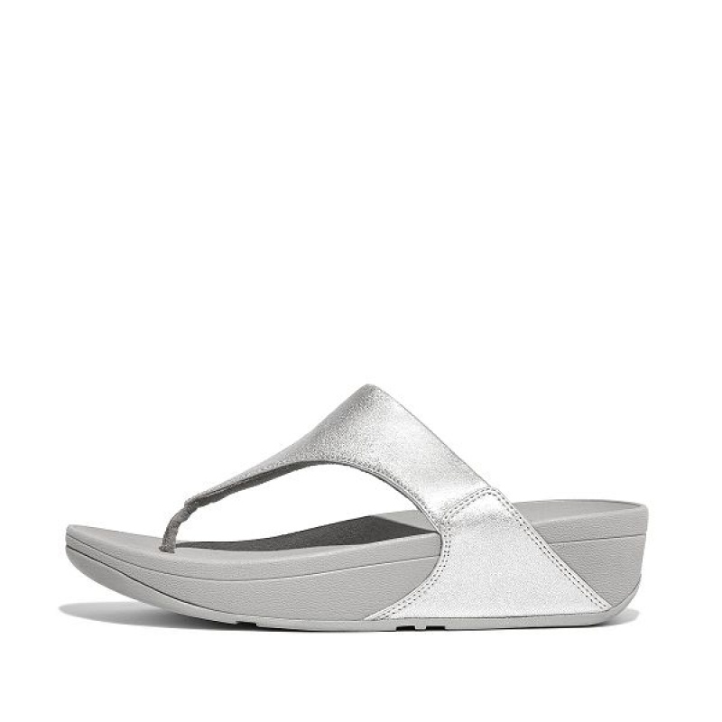 FitFlop Lulu Leather Toe-Post Women\'s Sandals Silver | 926TYJEFX