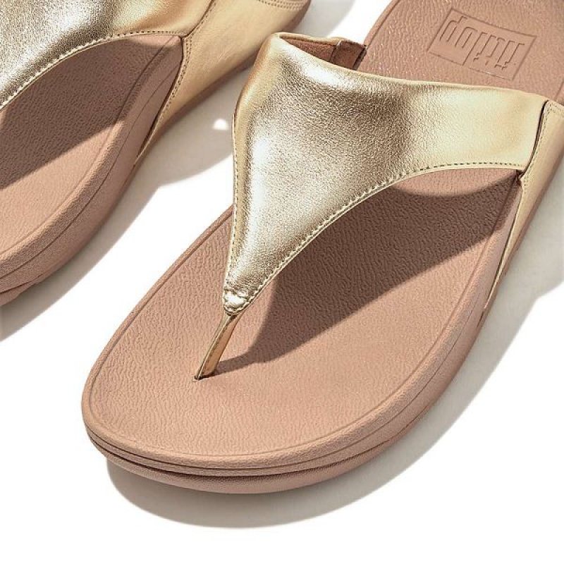 FitFlop Lulu Metallic Leather Toe-Post Women's Sandals Coral / Gold | 423GUOJZI