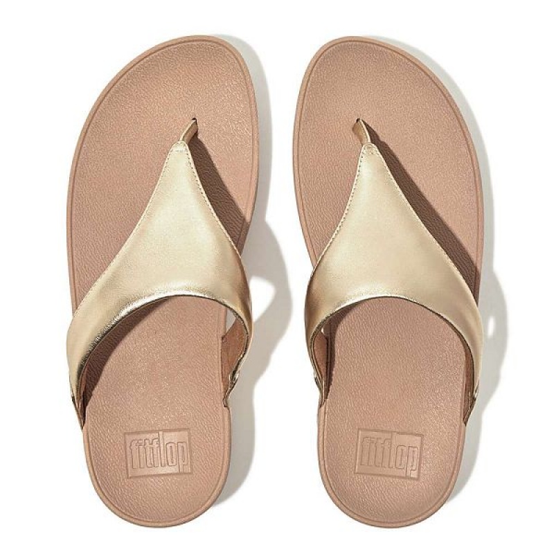 FitFlop Lulu Metallic Leather Toe-Post Women's Sandals Coral / Gold | 423GUOJZI