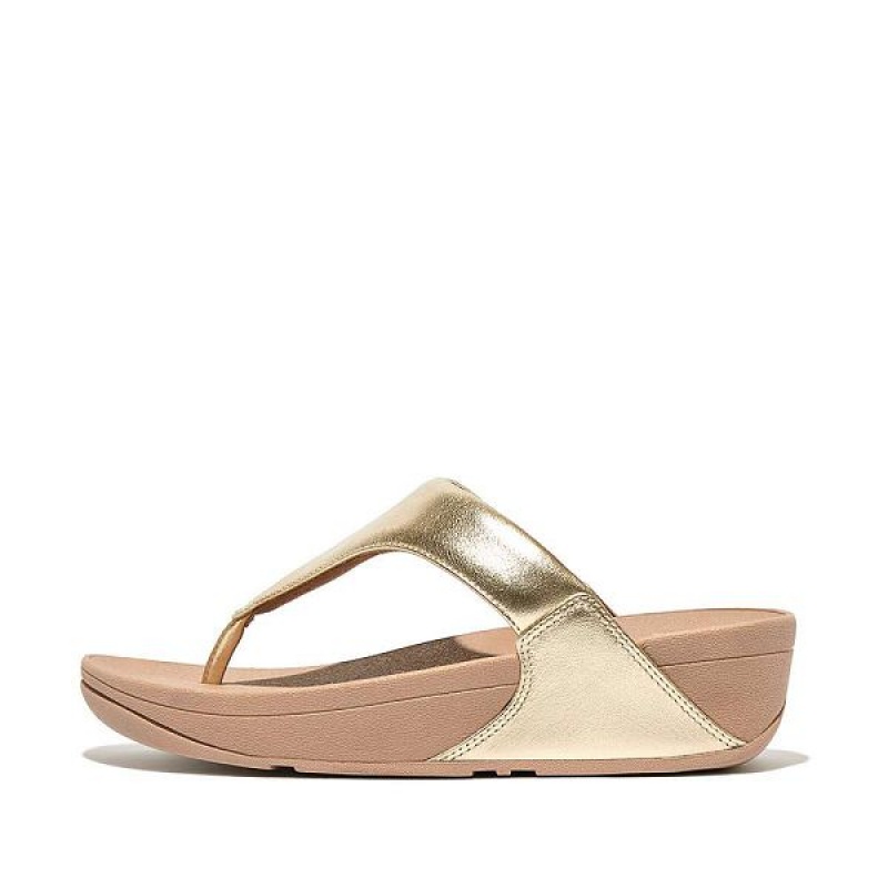 FitFlop Lulu Metallic Leather Toe-Post Women\'s Sandals Coral / Gold | 423GUOJZI