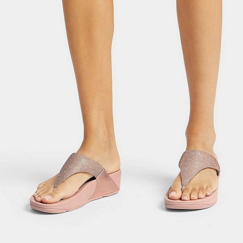 FitFlop Lulu Shimmerlux Toe-Post Women's Sandals Rose Gold | 084RUDSPW