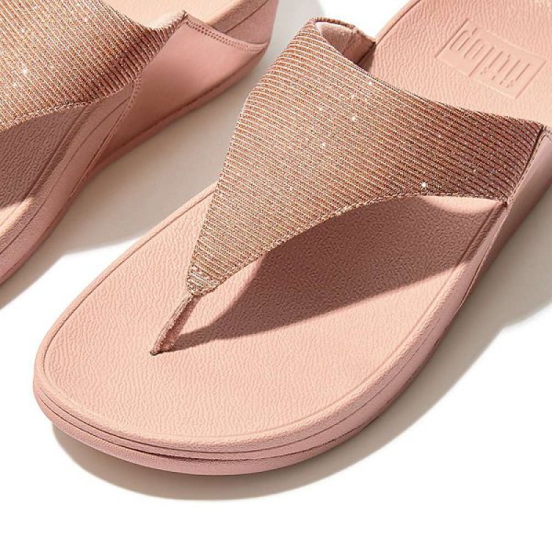 FitFlop Lulu Shimmerlux Toe-Post Women's Sandals Rose Gold | 084RUDSPW