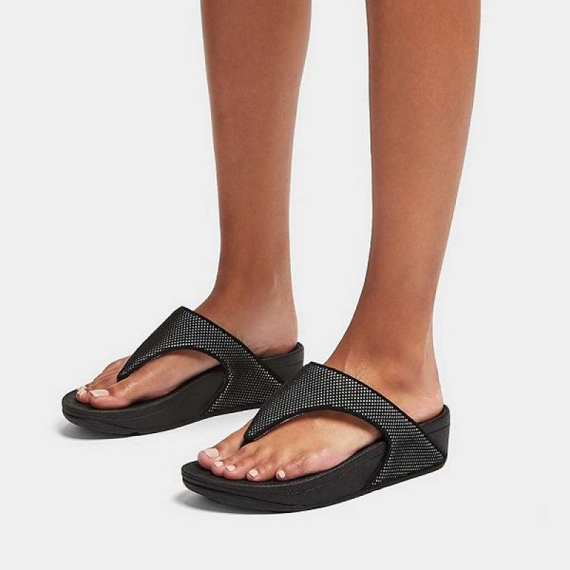 FitFlop Lulu Water Resistant Two Tone Webbing Toe-Post Women's Sandals Black | 109NORQGK