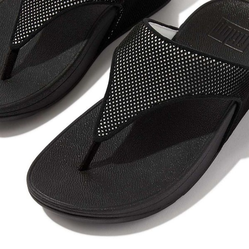 FitFlop Lulu Water Resistant Two Tone Webbing Toe-Post Women's Sandals Black | 109NORQGK