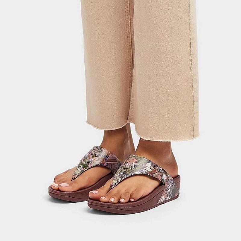 FitFlop Lulu X Jim Thompson Limited Edition Leather Toe-Post Women's Sandals Brown | 471NHYBLA