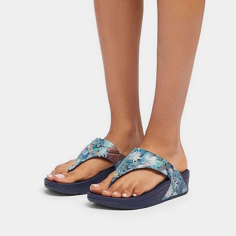 FitFlop Lulu X Jim Thompson Limited Edition Leather Toe-Post Women's Sandals Blue | 581BAJHDU