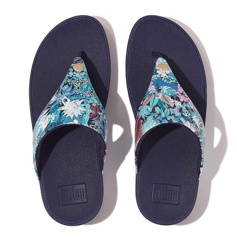 FitFlop Lulu X Jim Thompson Limited Edition Leather Toe-Post Women's Sandals Blue | 581BAJHDU