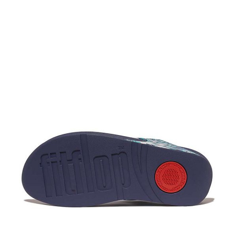 FitFlop Lulu X Jim Thompson Limited Edition Leather Toe-Post Women's Sandals Blue | 581BAJHDU