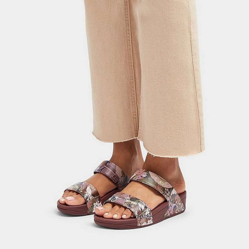 FitFlop Lulu X Jim Thompson Limited Edition Leather Women's Slides Brown | 452PFKGIL