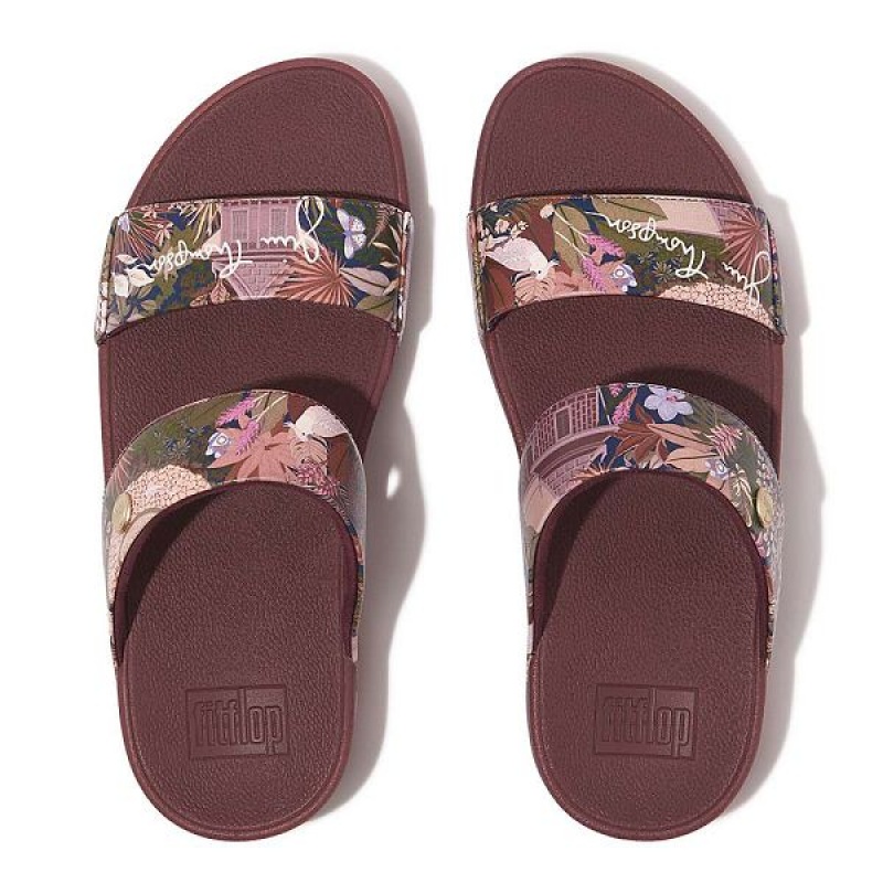 FitFlop Lulu X Jim Thompson Limited Edition Leather Women's Slides Brown | 452PFKGIL