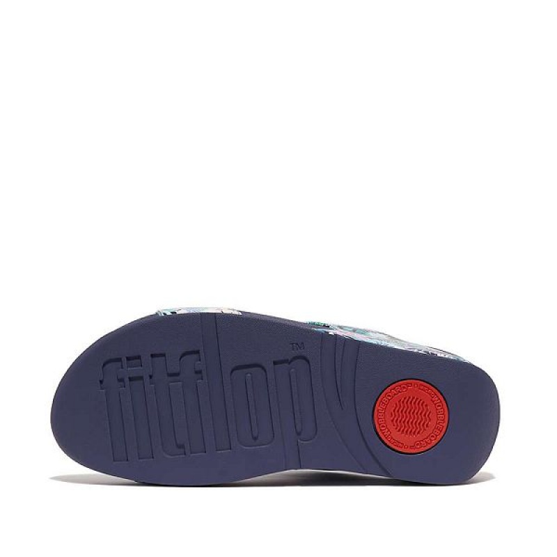 FitFlop Lulu X Jim Thompson Limited Edition Leather Women's Slides Blue | 459TCEPBK