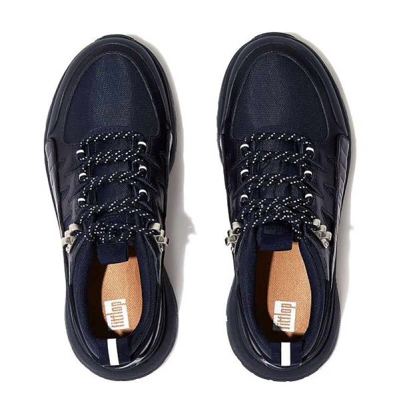 FitFlop Neo D Hyker Leather-Mix Women's Walking Shoes Navy | 496DBUMOI