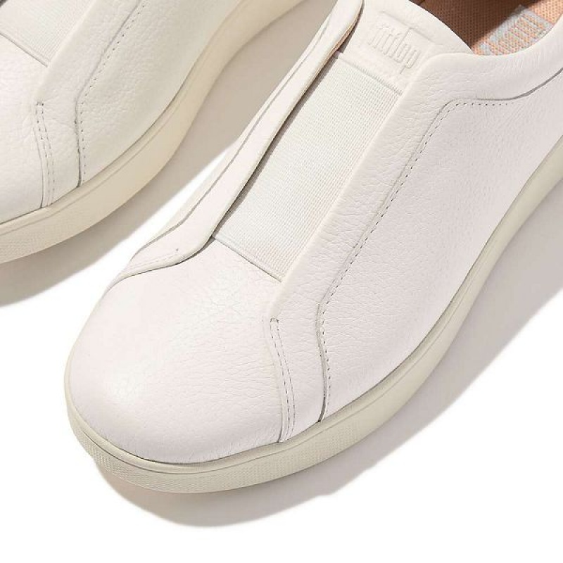 FitFlop Rally Elastic Tumbled Leather Slip On Women's Sneakers White | 730VKDUQR