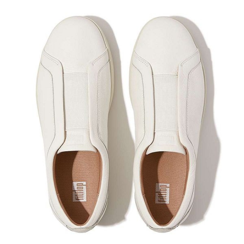 FitFlop Rally Elastic Tumbled Leather Slip On Women's Sneakers White | 730VKDUQR