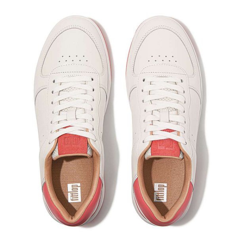 FitFlop Rally Evo Leather Women's Sneakers White / Coral | 819QYBLFR