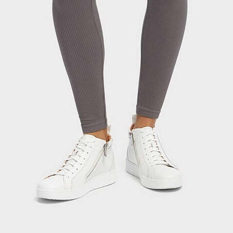 FitFlop Rally Leather High Top Women's Sneakers White | 635VEDYXW