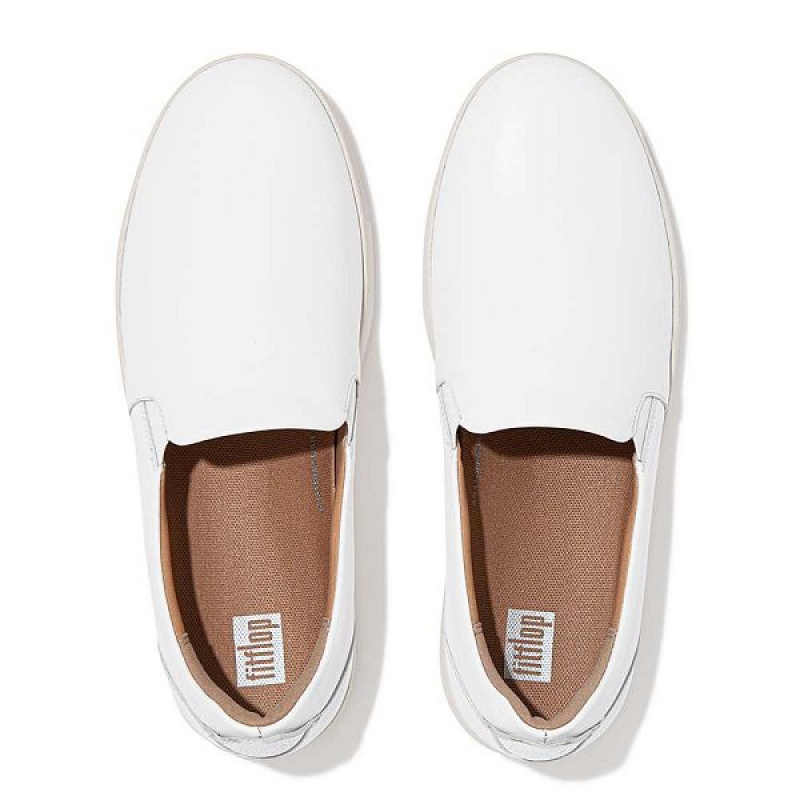 FitFlop Rally Leather Slip On Skate Women's Sneakers White | 574CRYVBP