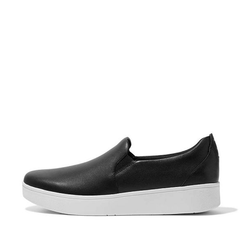 FitFlop Rally Leather Slip On Skate Women\'s Sneakers Black | 716GEKIWR