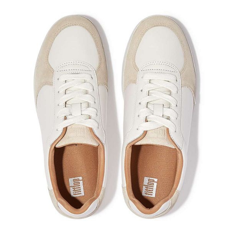 FitFlop Rally Leather Suede Panel Women's Sneakers White / Beige | 956UVGXOW