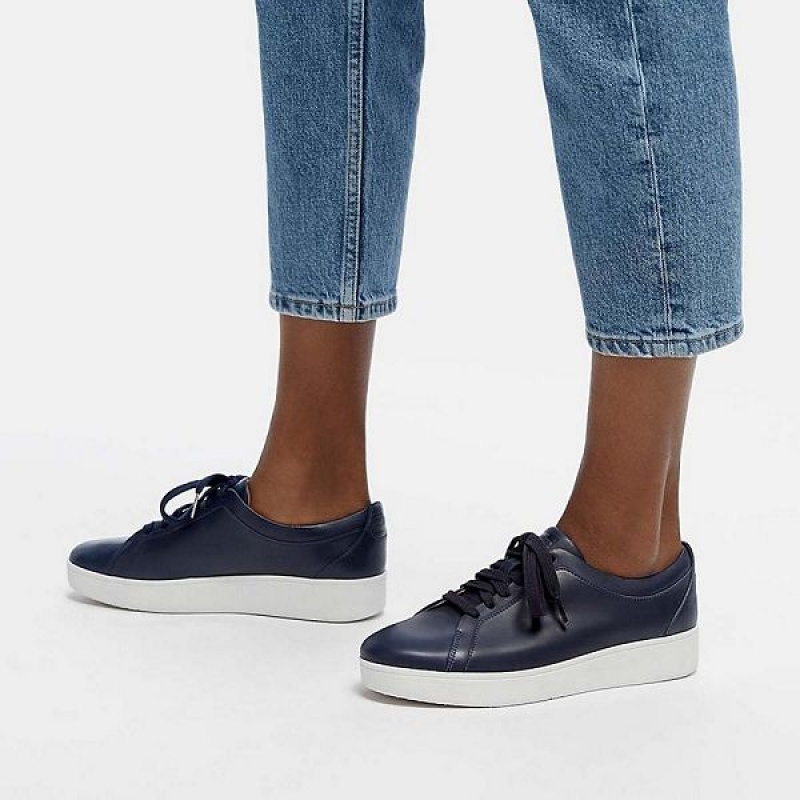 FitFlop Rally Leather Women's Sneakers Navy | 901ZXOCQK