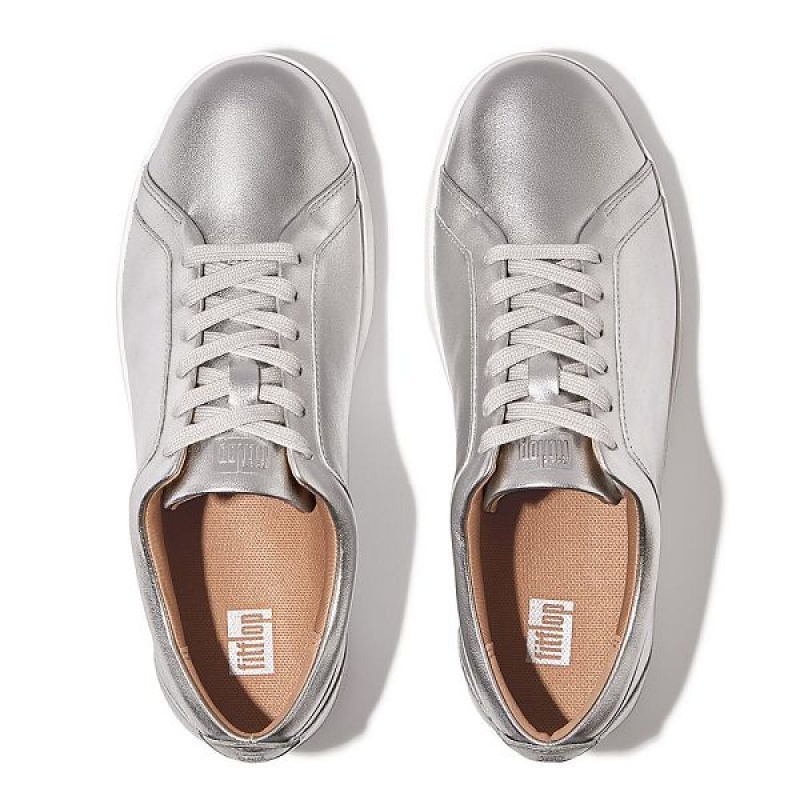 FitFlop Rally Leather Women's Sneakers Silver | 728LHVYWF