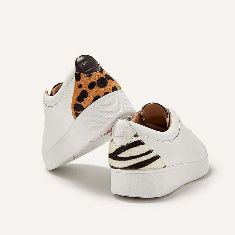 FitFlop Rally Leopard Back Leather Women's Sneakers White / Leopard | 327HNCYWZ