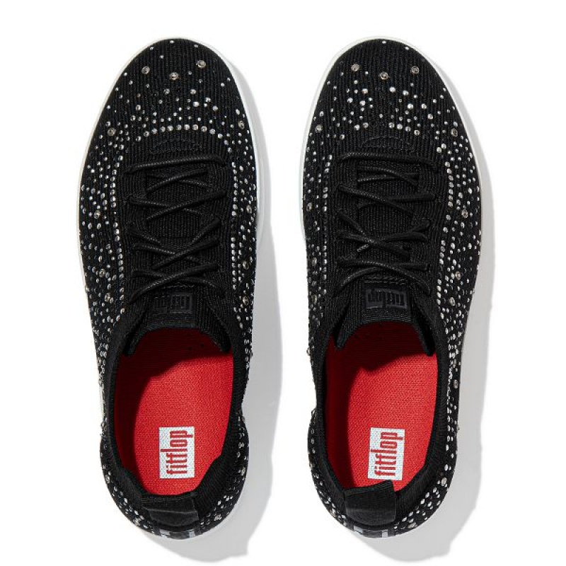 FitFlop Rally Ombre Crystal Knit Women's Sneakers Black | 615WRDXMQ