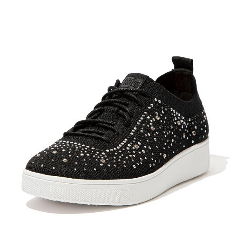 FitFlop Rally Ombre Crystal Knit Women's Sneakers Black | 615WRDXMQ