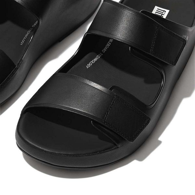 FitFlop Samel Adjustable Leather Men's Slides Black | 140JXBYTK