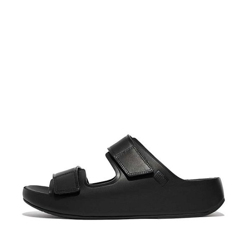 FitFlop Samel Adjustable Leather Men\'s Slides Black | 140JXBYTK