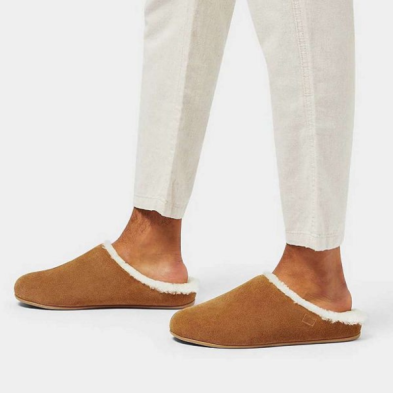 FitFlop Shove Shearling Lined Suede Men's Slippers Light Brown | 891MRFZIT