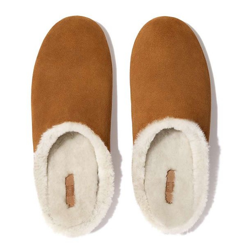 FitFlop Shove Shearling Lined Suede Men's Slippers Light Brown | 891MRFZIT