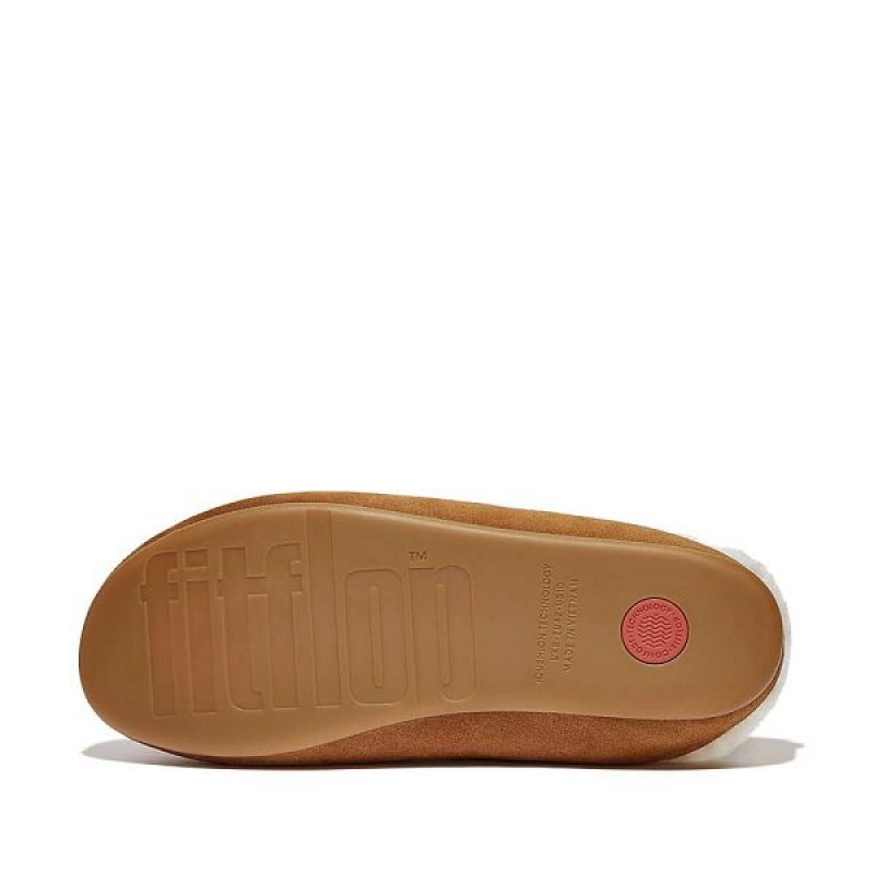 FitFlop Shove Shearling Lined Suede Men's Slippers Light Brown | 891MRFZIT