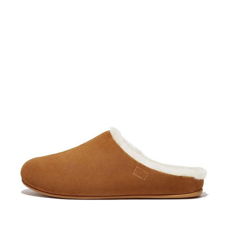 FitFlop Shove Shearling Lined Suede Men\'s Slippers Light Brown | 891MRFZIT