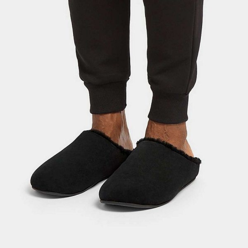 FitFlop Shove Shearling Lined Suede Men's Slippers Black | 937NLPAXG