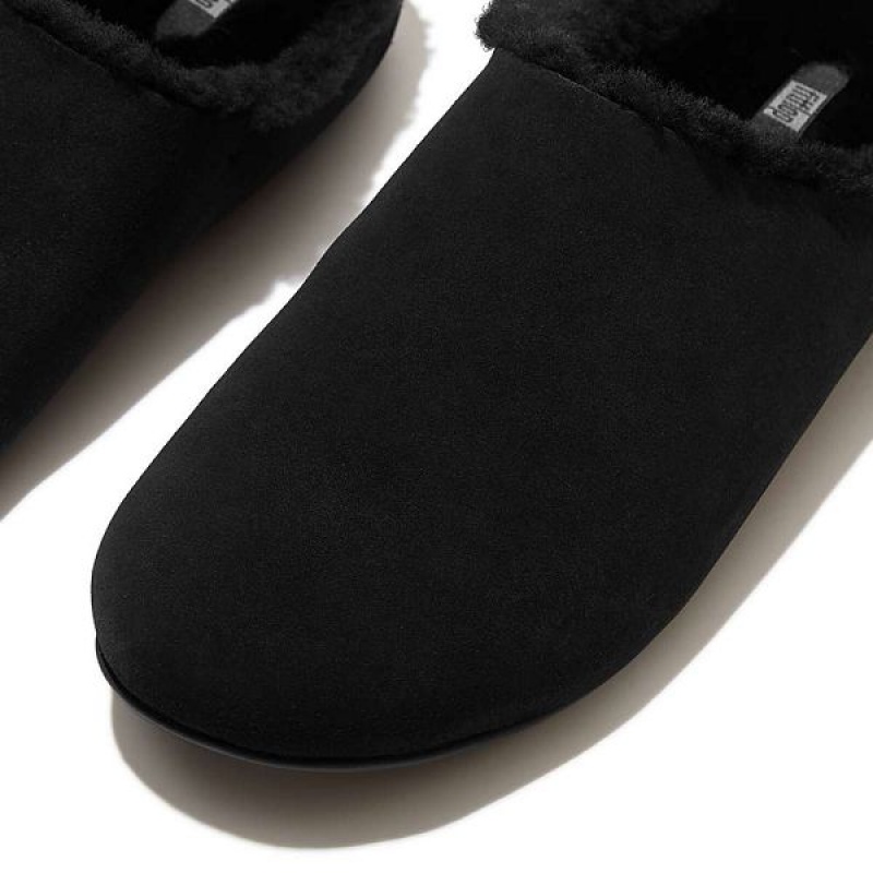 FitFlop Shove Shearling Lined Suede Men's Slippers Black | 937NLPAXG